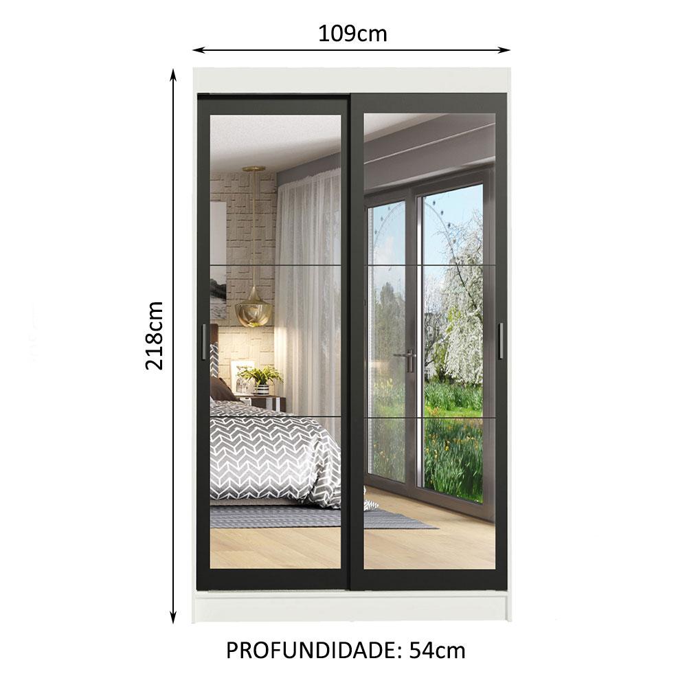 Guarda-Roupa Solteiro Madesa Tokio 2 Portas de Correr de Espelho 2 Gavetas - Branco/Preto