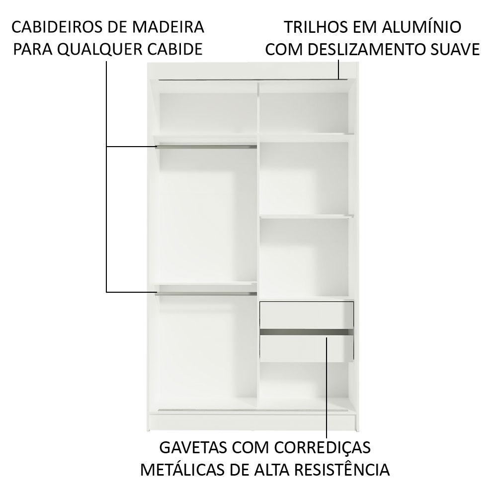 Guarda-Roupa Solteiro Madesa Tokio 2 Portas de Correr de Espelho 2 Gavetas - Branco/Preto