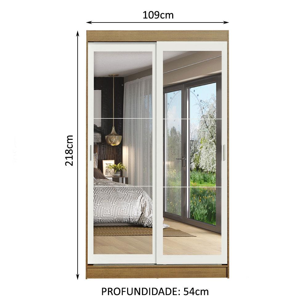 Guarda-Roupa Solteiro Madesa Tokio 2 Portas de Correr de Espelho 2 Gavetas - Rustic/Branco