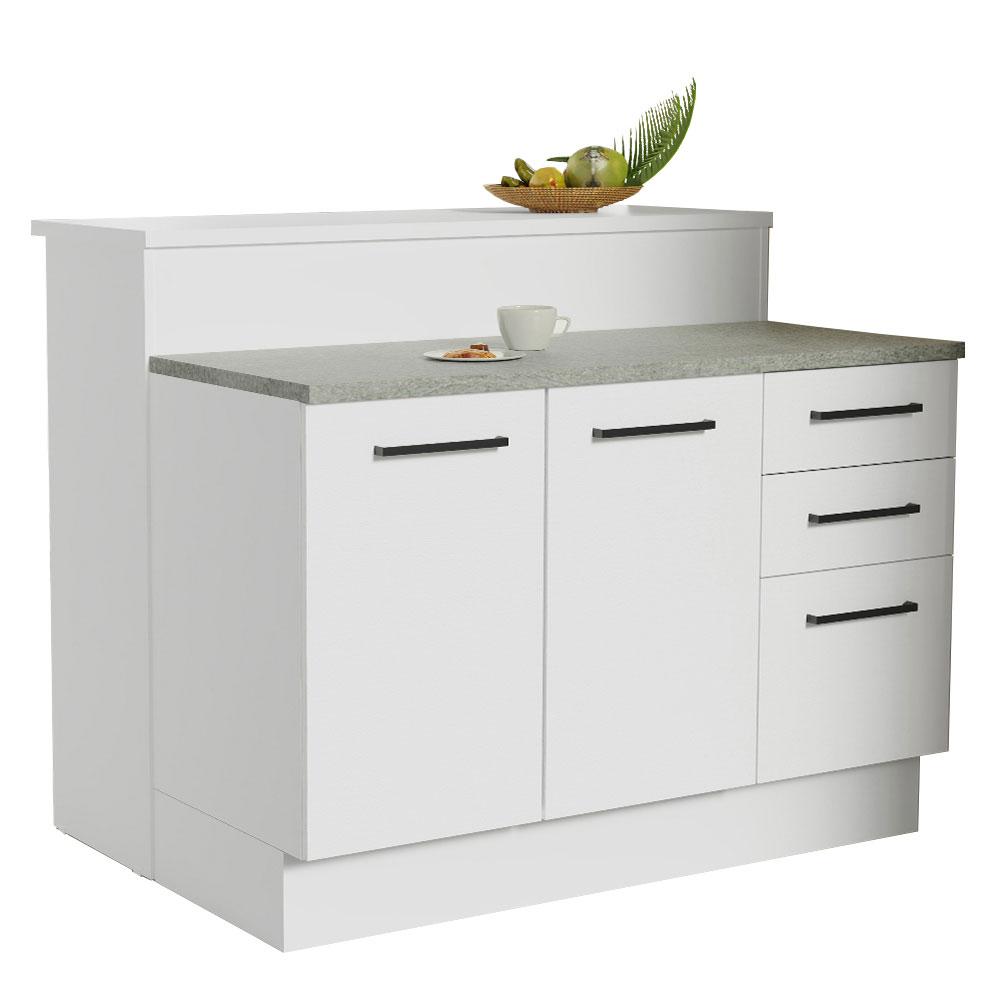 Ilha de Cozinha com Bancada e Balcão 120 cm Branco Agata Madesa