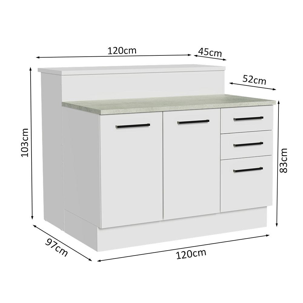 Ilha de Cozinha com Bancada e Balcão 120 cm Branco Agata Madesa