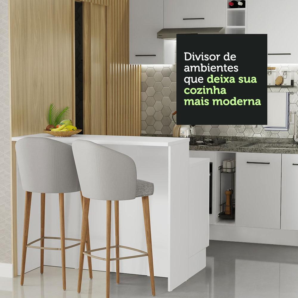 Ilha de Cozinha com Bancada e Balcão 120 cm Branco Agata Madesa