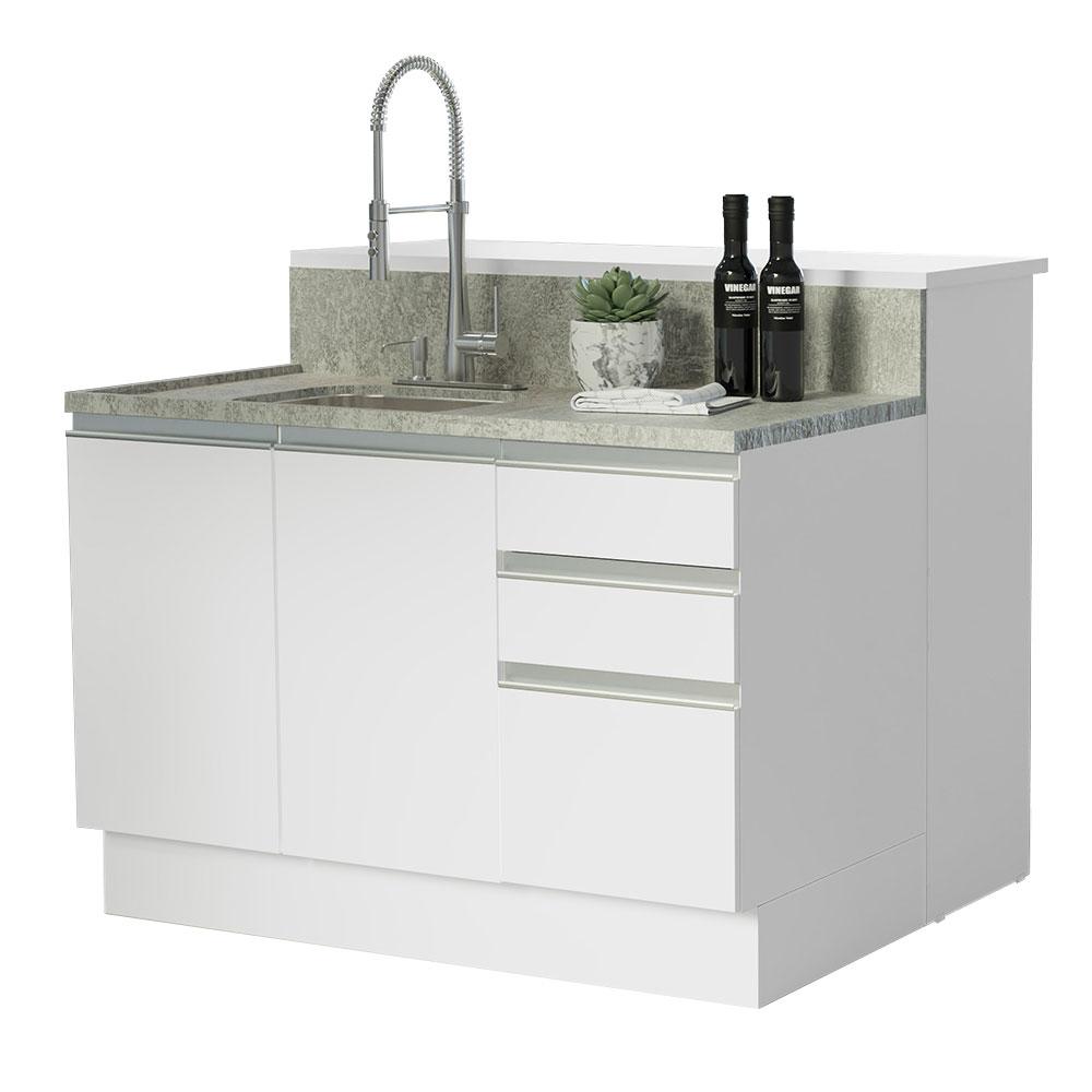 Ilha de Cozinha com Bancada e Balcão 120 cm Branco Glamy Madesa