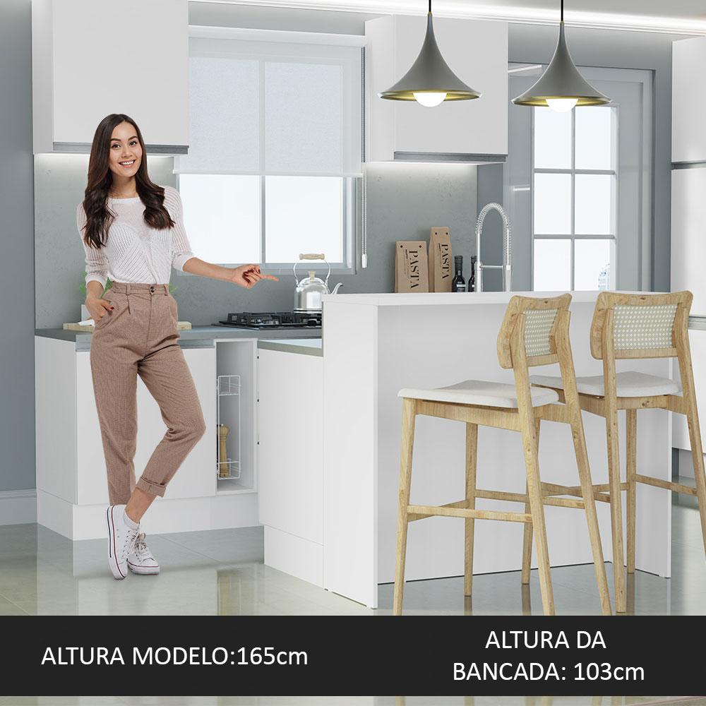 Ilha de Cozinha com Bancada e Balcão 120 cm Branco Glamy Madesa