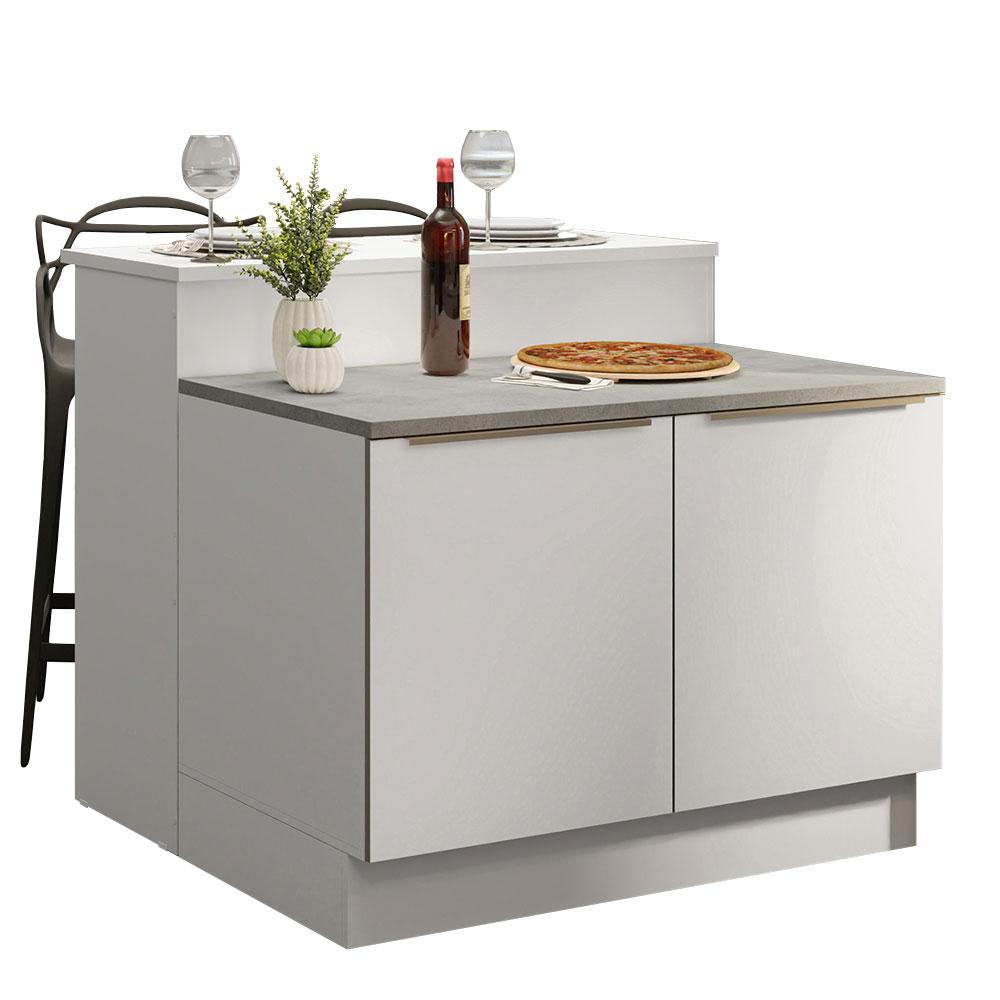 Ilha de Cozinha com Bancada e Balcão 120 cm Branco Lux Madesa