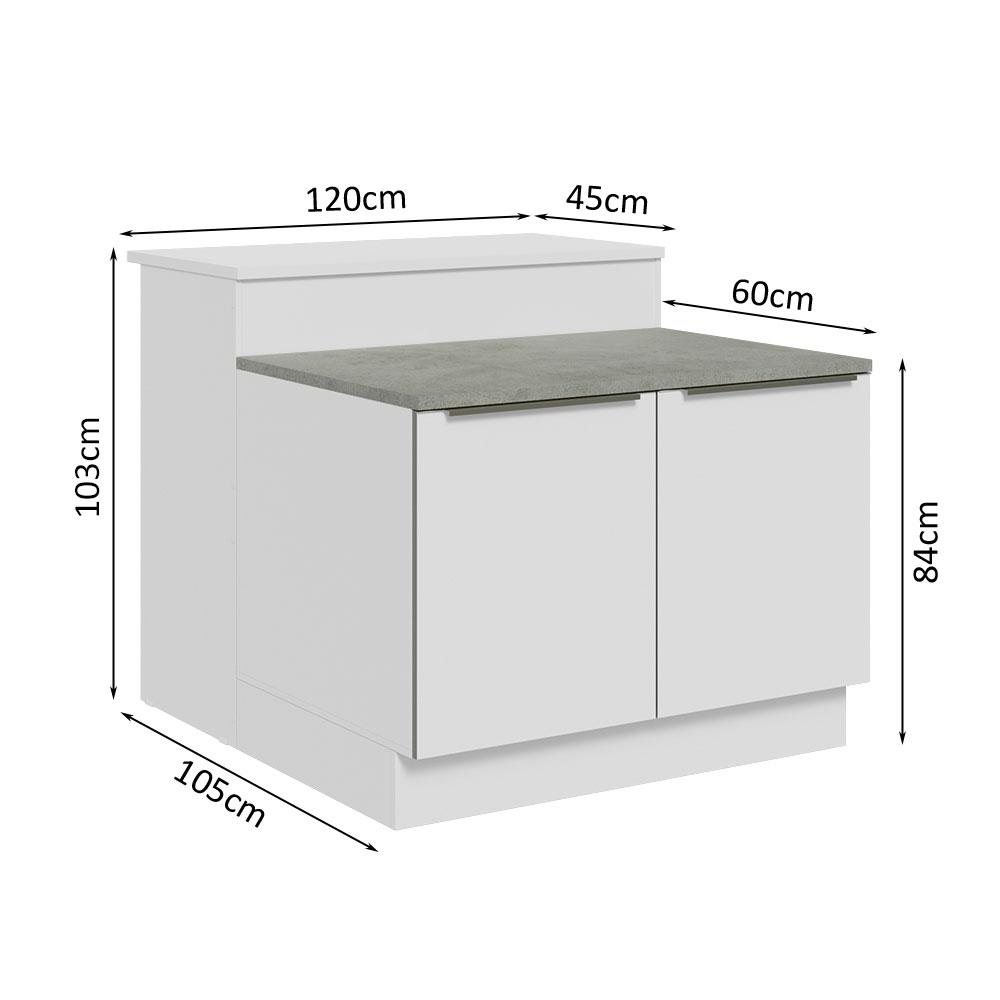 Ilha de Cozinha com Bancada e Balcão 120 cm Branco Lux Madesa
