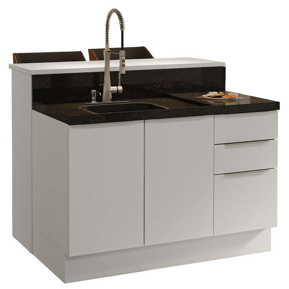 Ilha de Cozinha com Bancada e Balcão 120 cm Branco Stella Madesa