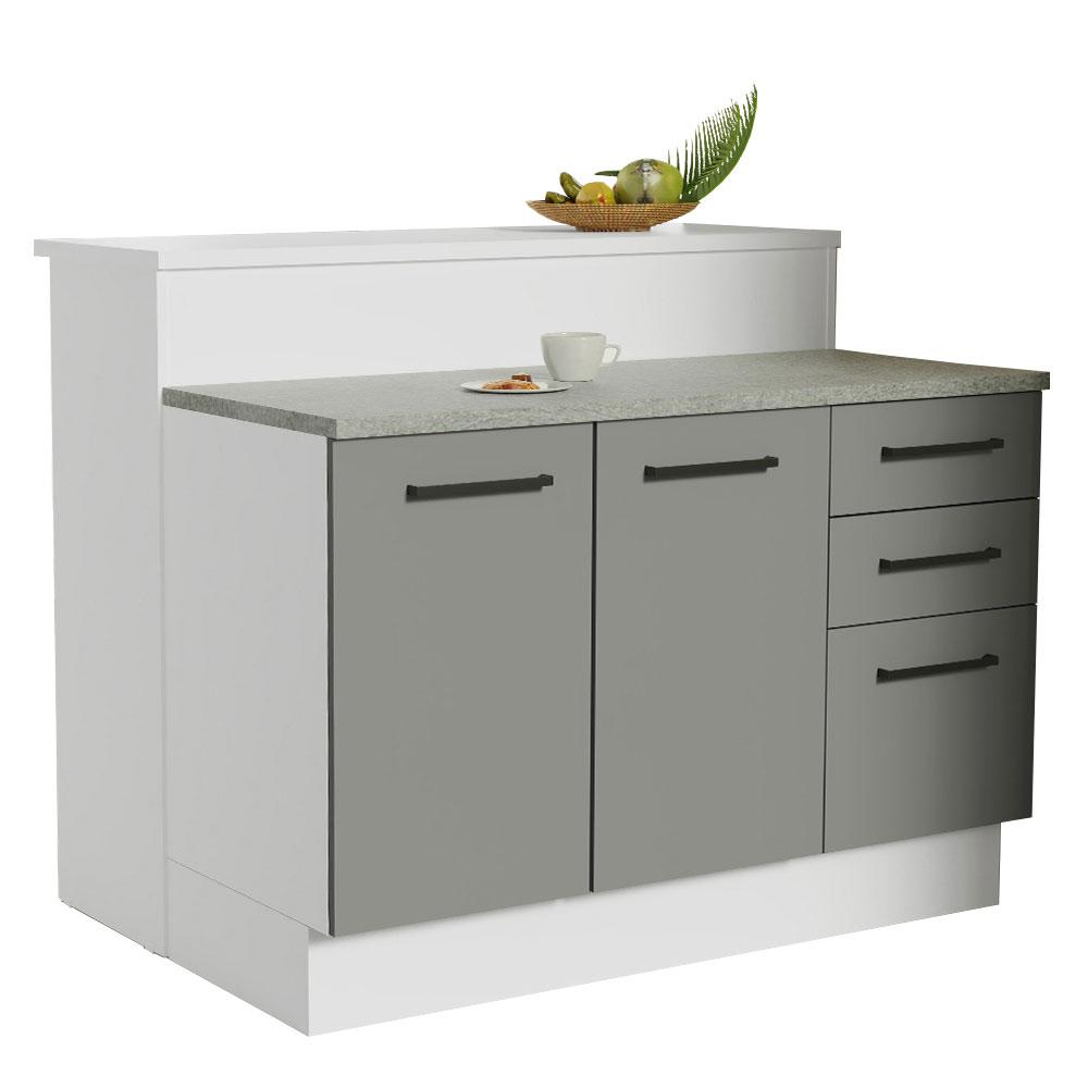 Ilha de Cozinha com Bancada e Balcão 120 cm Branco/Cinza Agata Madesa