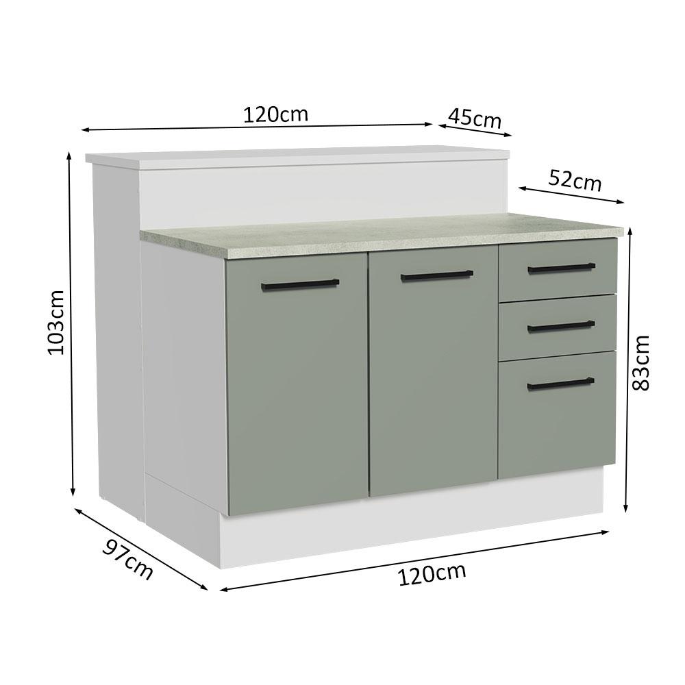 Ilha de Cozinha com Bancada e Balcão 120 cm Branco/Cinza Agata Madesa