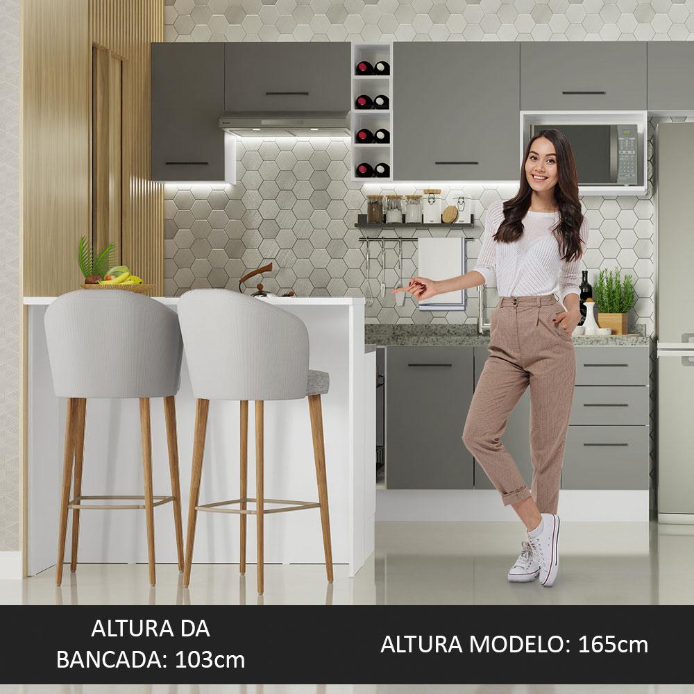 Ilha de Cozinha com Bancada e Balcão 120 cm Branco/Cinza Agata Madesa