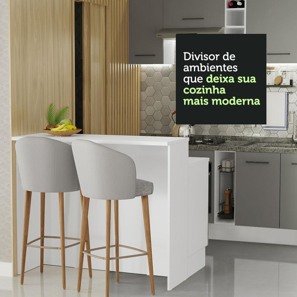 Ilha de Cozinha com Bancada e Balcão 120 cm Branco/Cinza Agata Madesa