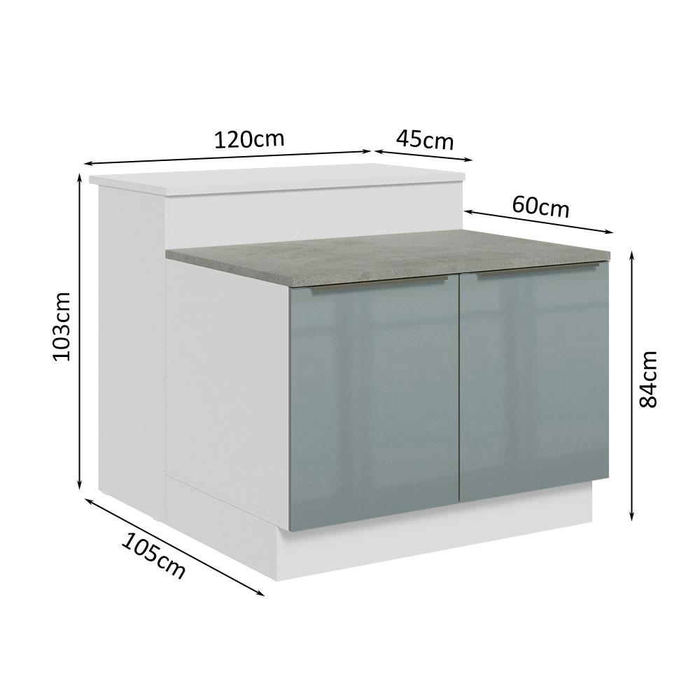 Ilha de Cozinha com Bancada e Balcão 120 cm Branco/Cinza Lux Madesa