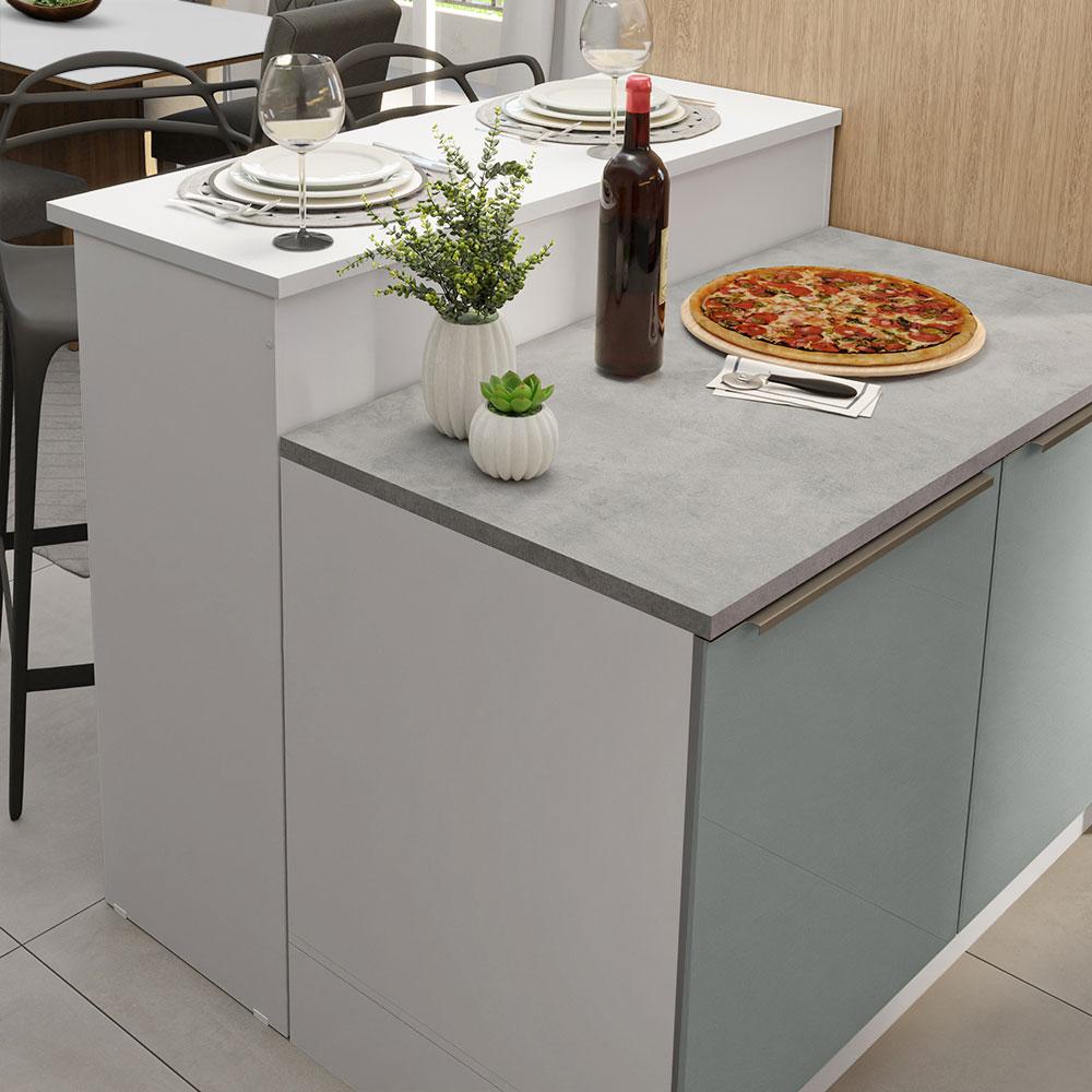 Ilha de Cozinha com Bancada e Balcão 120 cm Branco/Cinza Lux Madesa