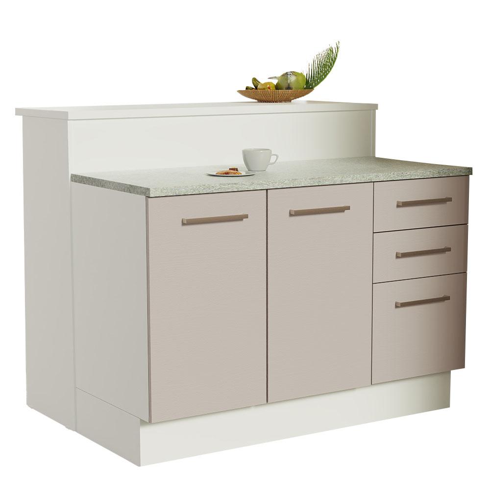 Ilha de Cozinha com Bancada e Balcão 120 cm Branco/Crema Agata Madesa