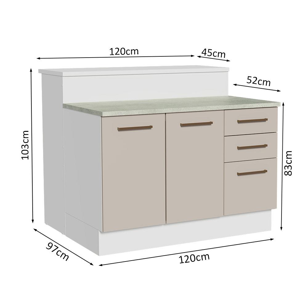 Ilha de Cozinha com Bancada e Balcão 120 cm Branco/Crema Agata Madesa