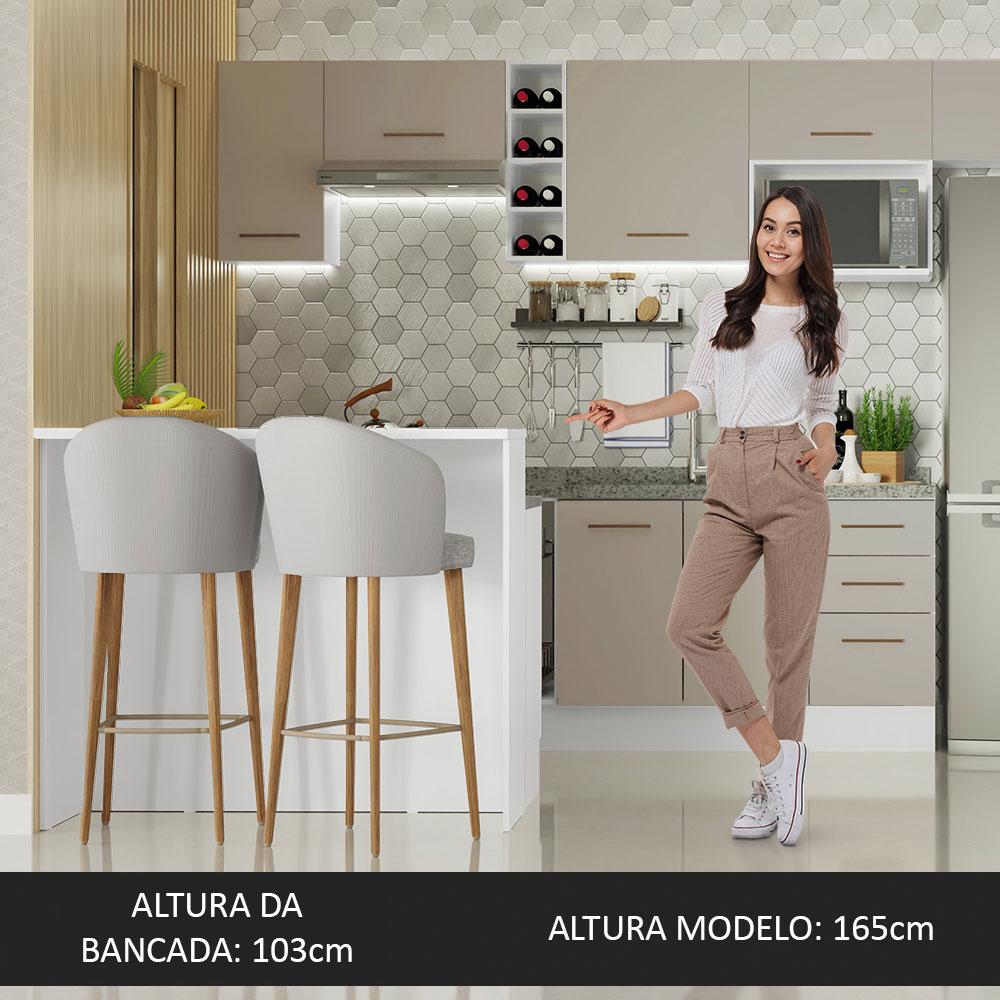 Ilha de Cozinha com Bancada e Balcão 120 cm Branco/Crema Agata Madesa
