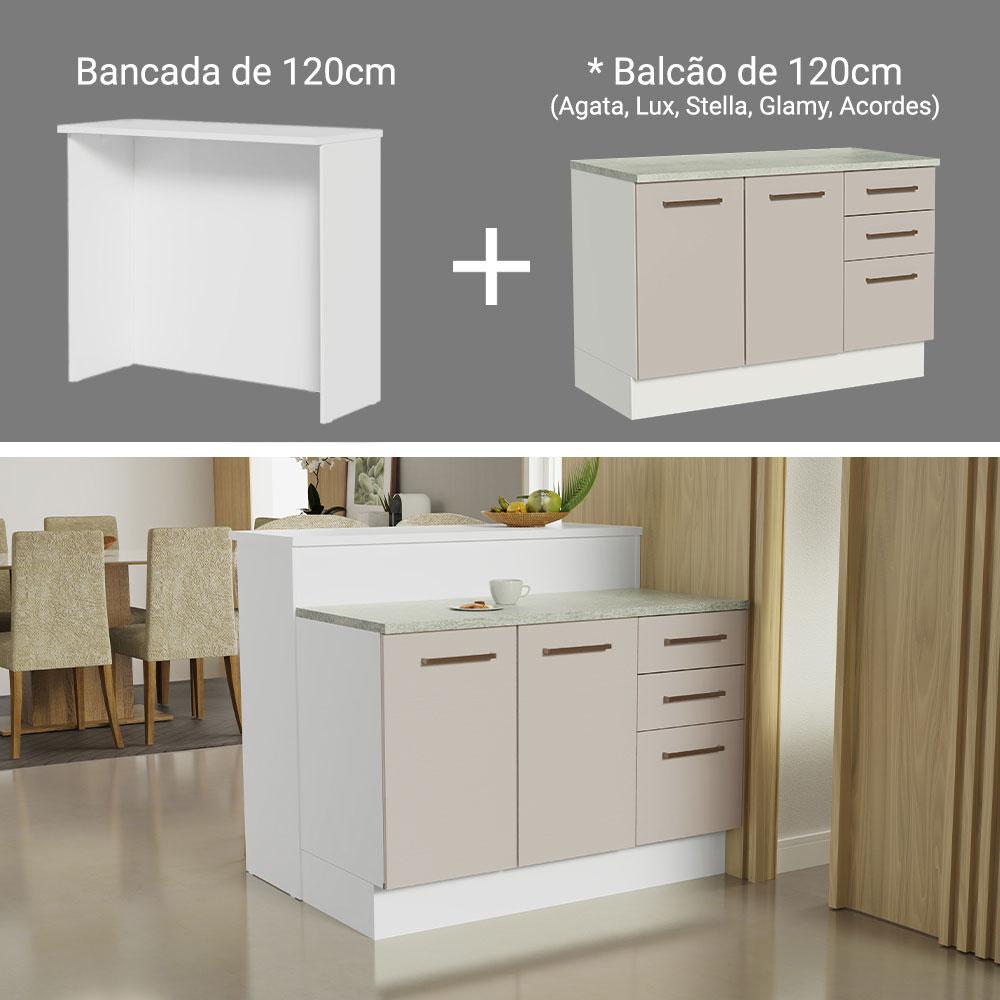 Ilha de Cozinha com Bancada e Balcão 120 cm Branco/Crema Agata Madesa