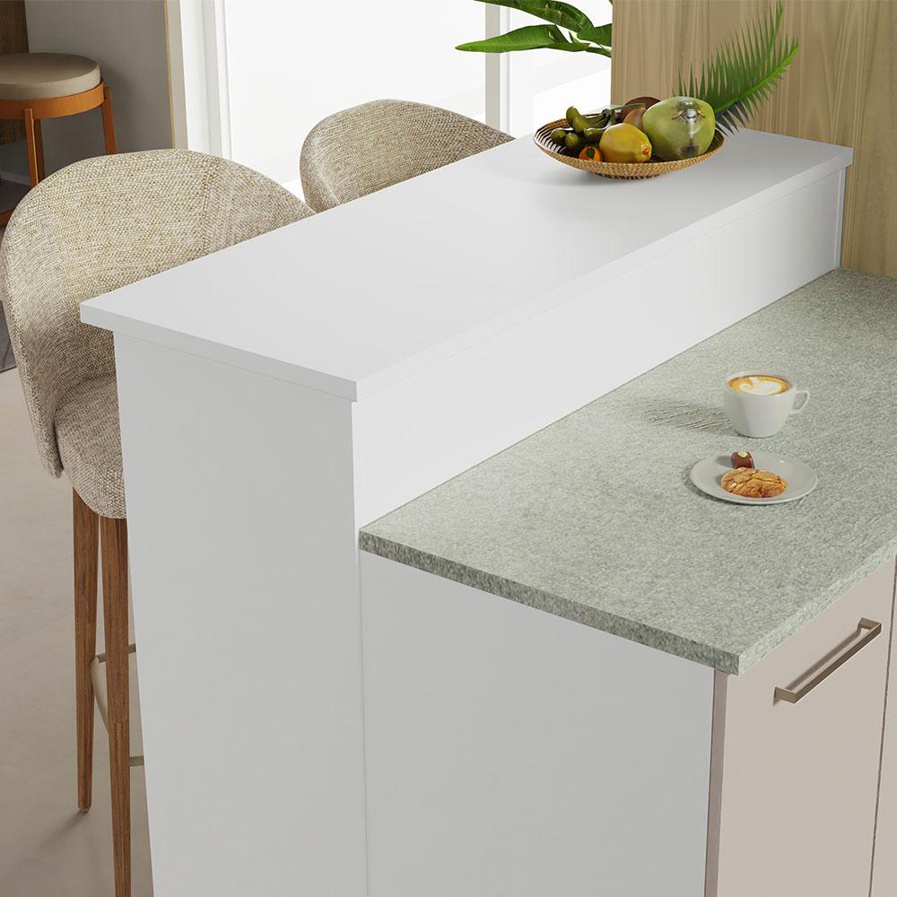 Ilha de Cozinha com Bancada e Balcão 120 cm Branco/Crema Agata Madesa