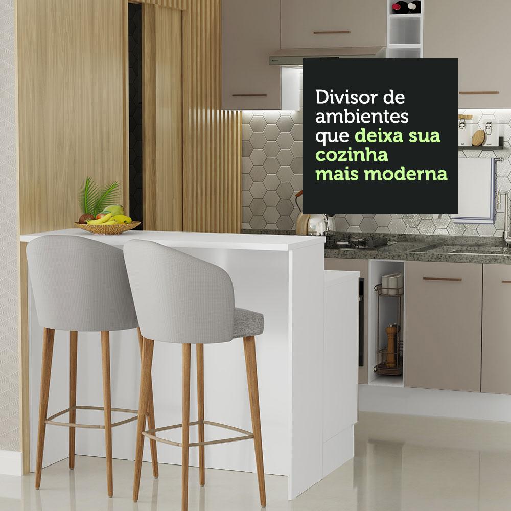 Ilha de Cozinha com Bancada e Balcão 120 cm Branco/Crema Agata Madesa