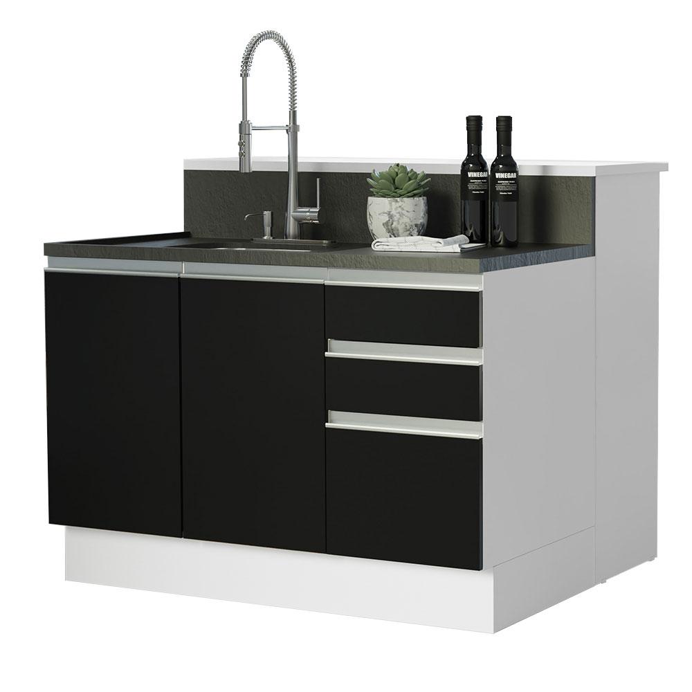 Ilha de Cozinha com Bancada e Balcão 120 cm Branco/Preto Glamy Madesa