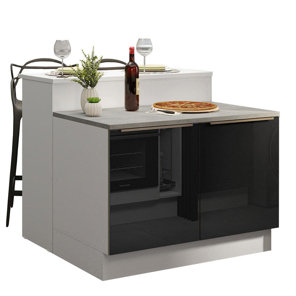 Ilha de Cozinha com Bancada e Balcão 120 cm Branco/Preto Lux Madesa
