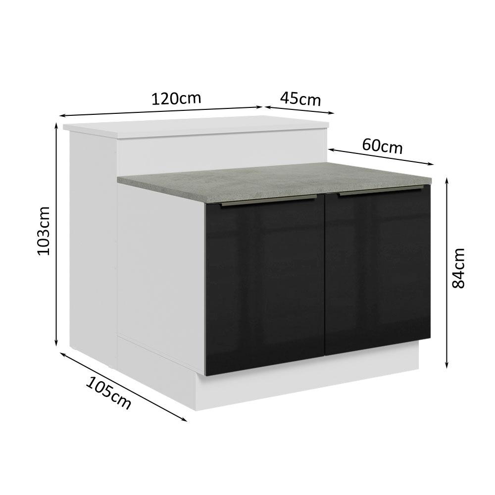 Ilha de Cozinha com Bancada e Balcão 120 cm Branco/Preto Lux Madesa