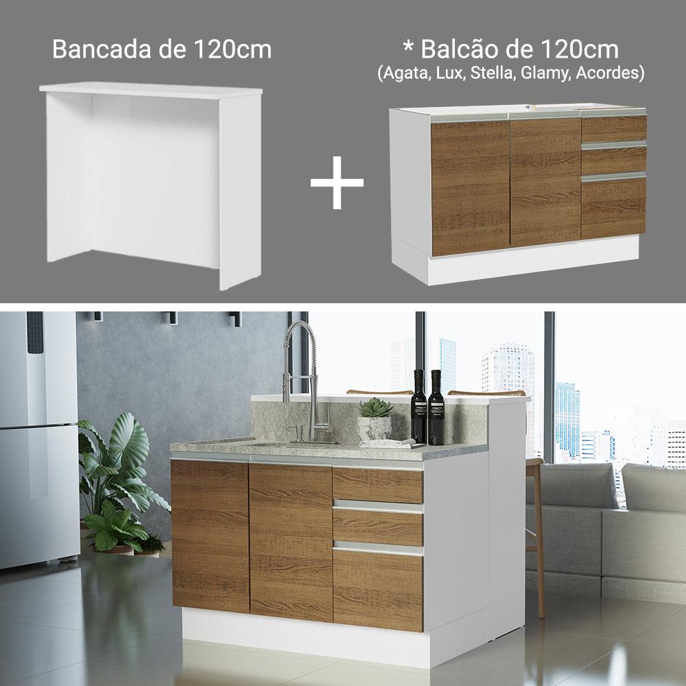 Ilha de Cozinha com Bancada e Balcão 120 cm Branco/Rustic Glamy Madesa