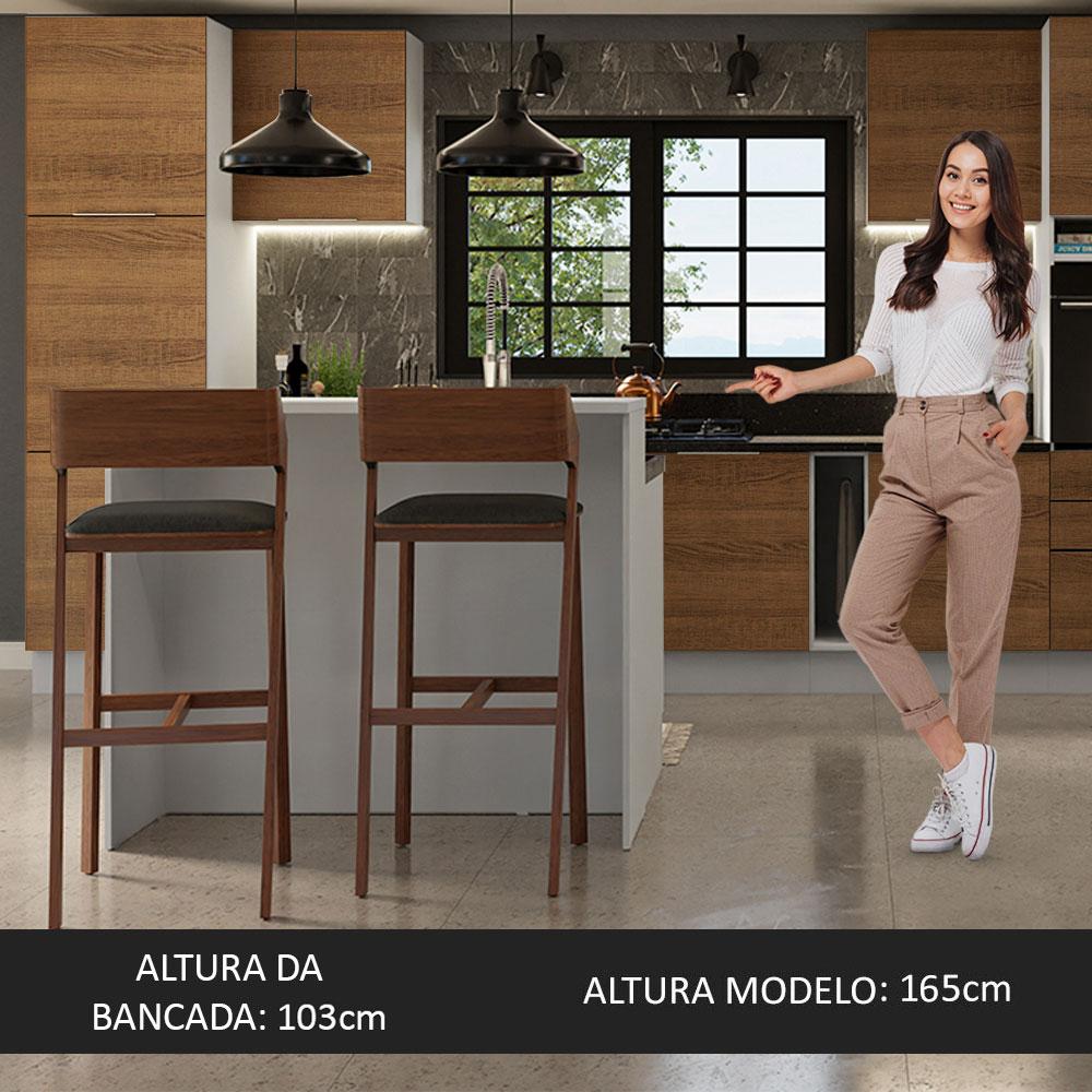 Ilha de Cozinha com Bancada e Balcão 120 cm Branco/Rustic Stella Madesa