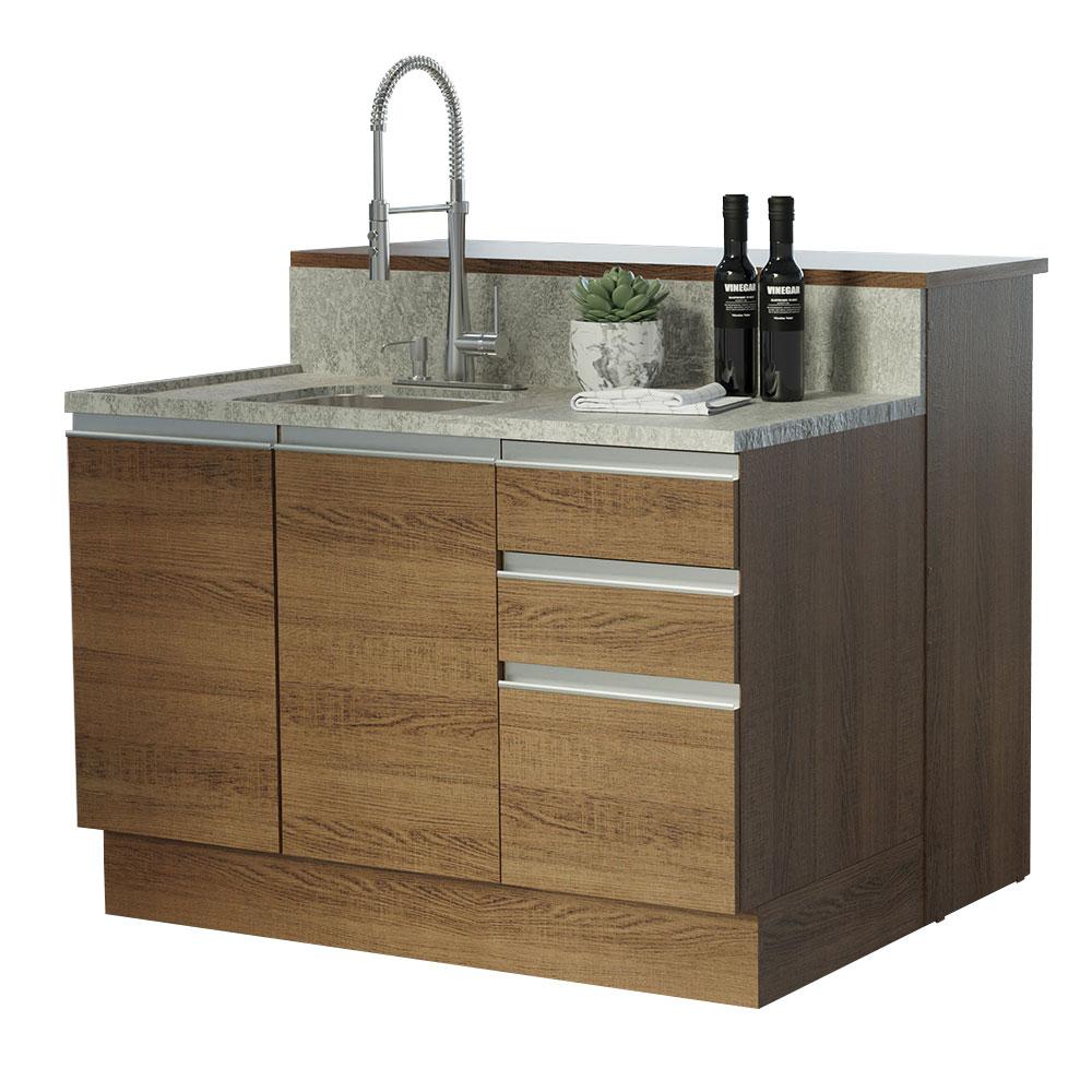 Ilha de Cozinha com Bancada e Balcão 120 cm Rustic Glamy Madesa