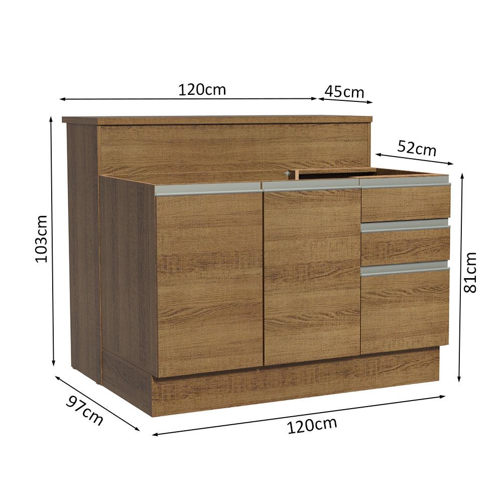 Ilha de Cozinha com Bancada e Balcão 120 cm Rustic Glamy Madesa
