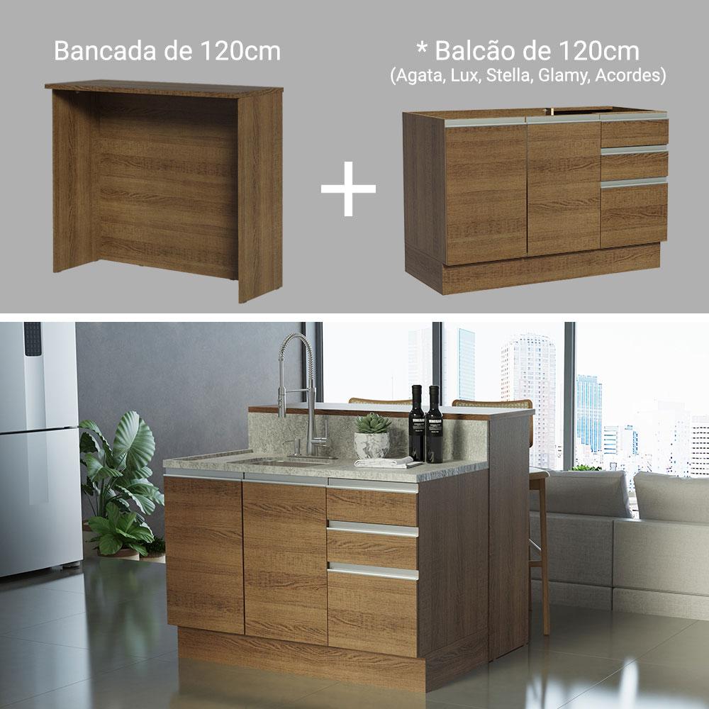 Ilha de Cozinha com Bancada e Balcão 120 cm Rustic Glamy Madesa