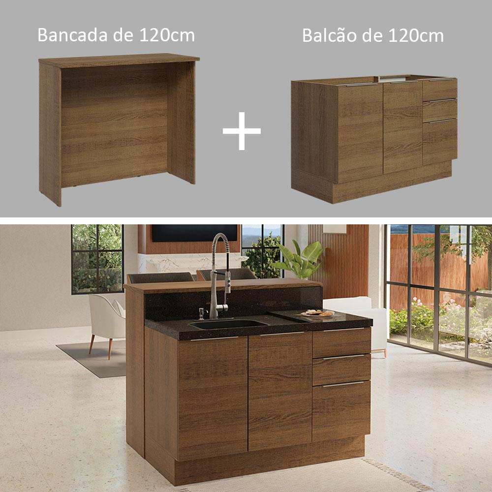 Ilha de Cozinha com Bancada e Balcão 120 cm Rustic Stella Madesa