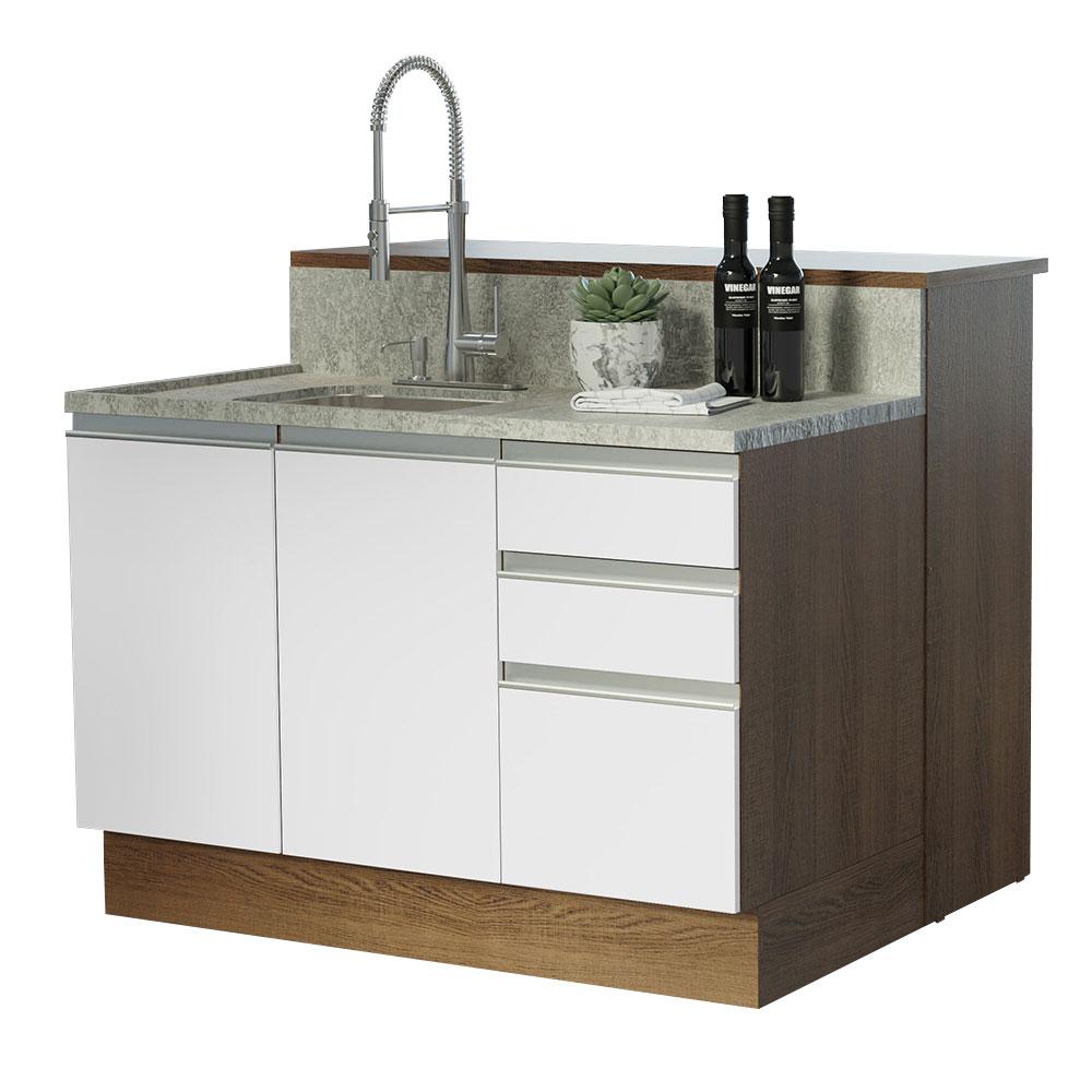 Ilha de Cozinha com Bancada e Balcão 120 cm Rustic/Branco Glamy Madesa