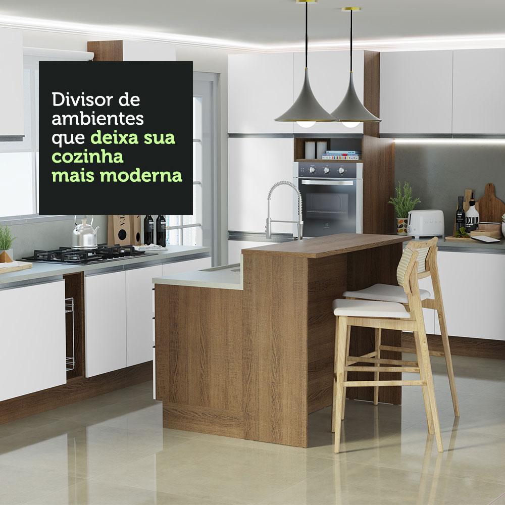 Ilha de Cozinha com Bancada e Balcão 120 cm Rustic/Branco Glamy Madesa