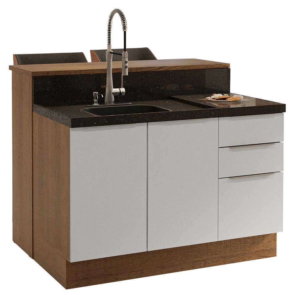 Ilha de Cozinha com Bancada e Balcão 120 cm Rustic/Branco Stella Madesa