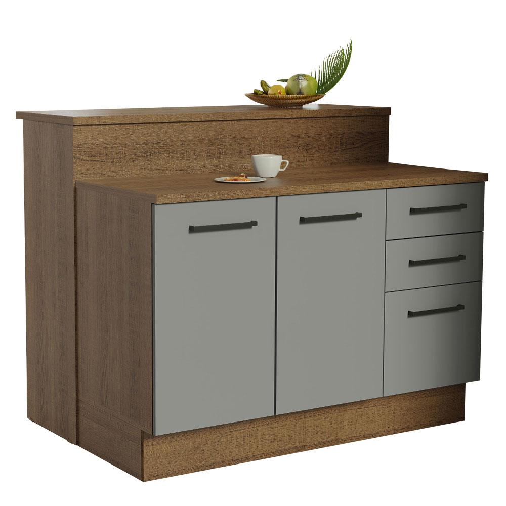Ilha de Cozinha com Bancada e Balcão 120 cm Rustic/Cinza Agata Madesa