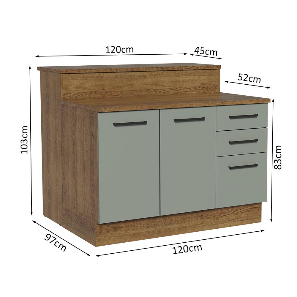Ilha de Cozinha com Bancada e Balcão 120 cm Rustic/Cinza Agata Madesa
