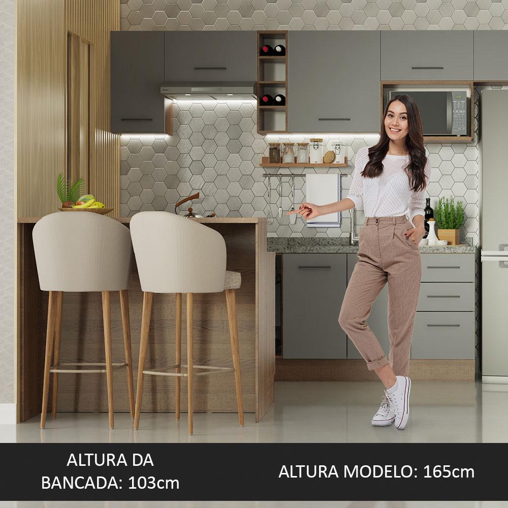 Ilha de Cozinha com Bancada e Balcão 120 cm Rustic/Cinza Agata Madesa