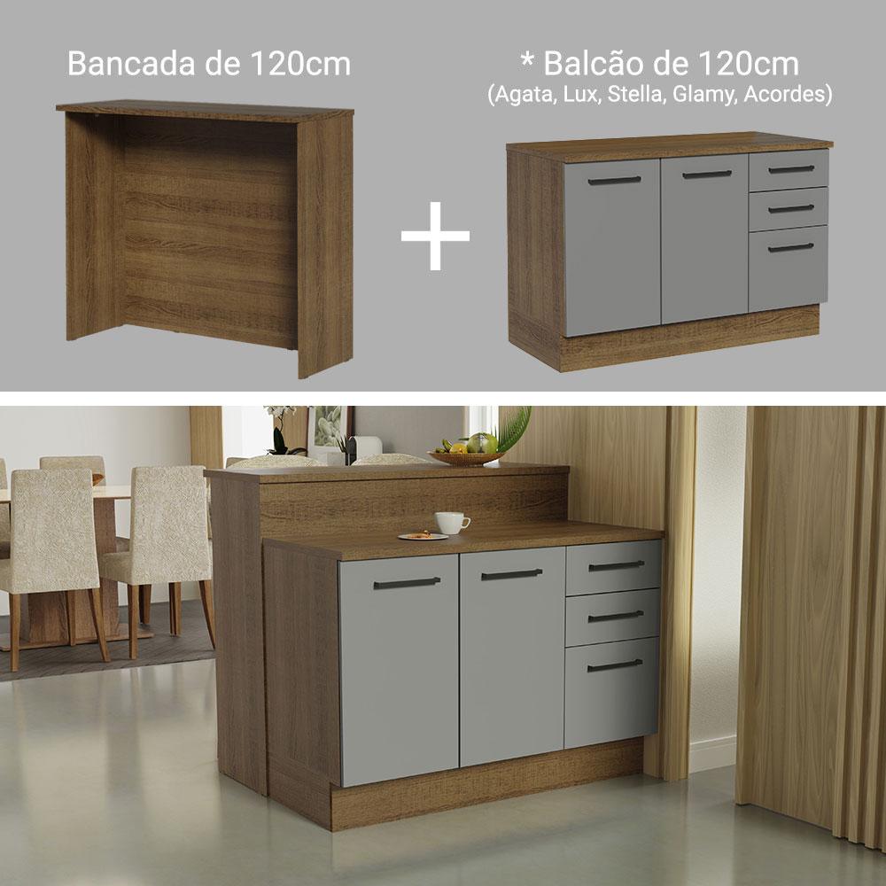 Ilha de Cozinha com Bancada e Balcão 120 cm Rustic/Cinza Agata Madesa