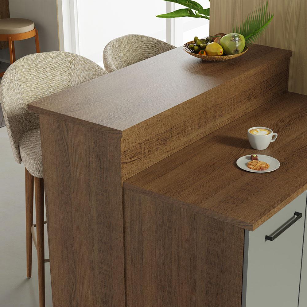 Ilha de Cozinha com Bancada e Balcão 120 cm Rustic/Cinza Agata Madesa