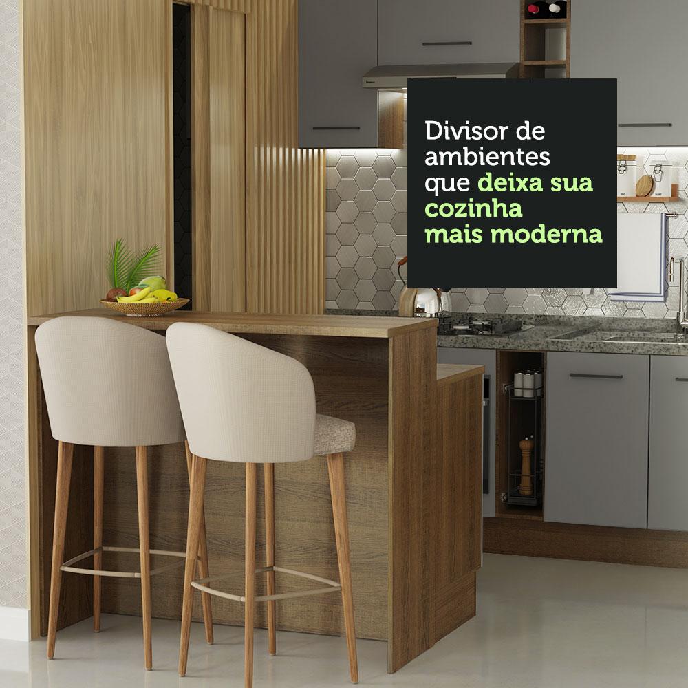 Ilha de Cozinha com Bancada e Balcão 120 cm Rustic/Cinza Agata Madesa