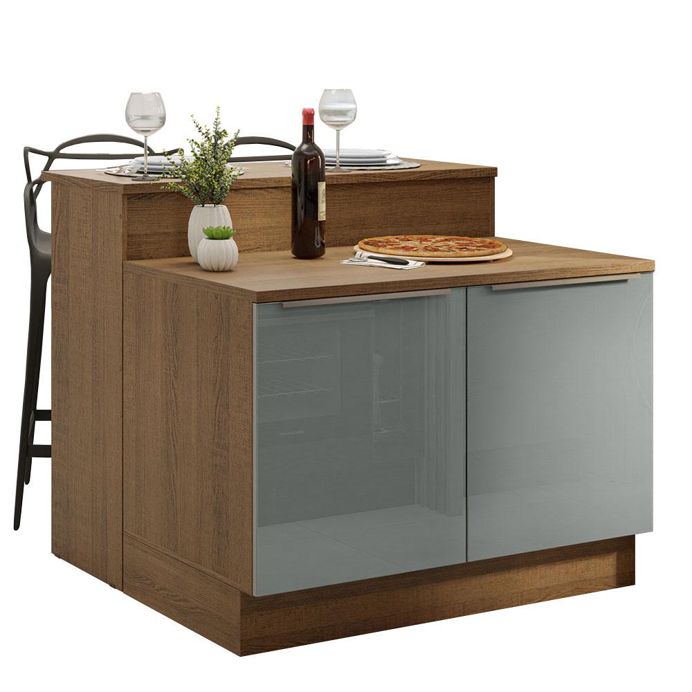Ilha de Cozinha com Bancada e Balcão 120 cm Rustic/Cinza Lux Madesa