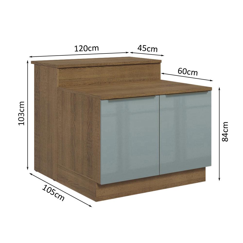 Ilha de Cozinha com Bancada e Balcão 120 cm Rustic/Cinza Lux Madesa