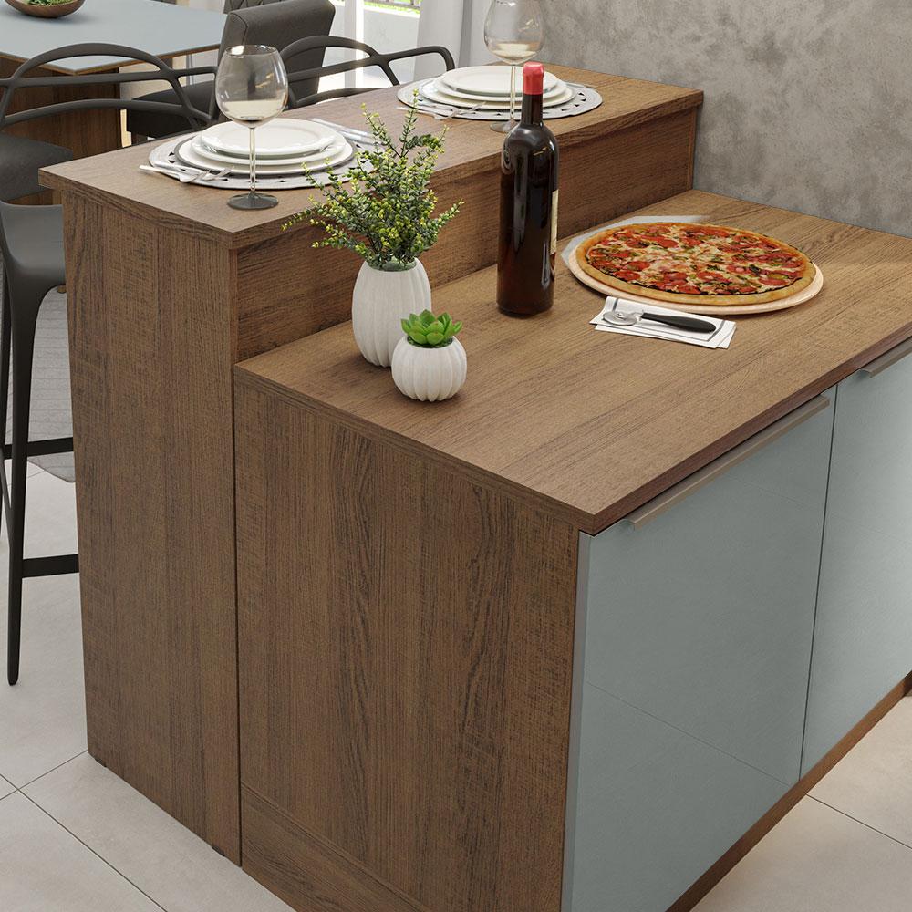 Ilha de Cozinha com Bancada e Balcão 120 cm Rustic/Cinza Lux Madesa