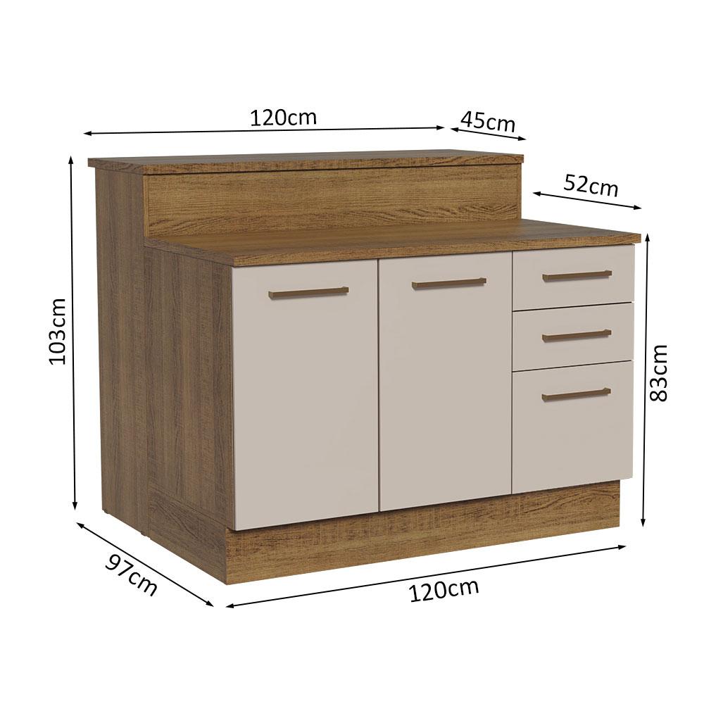 Ilha de Cozinha com Bancada e Balcão 120 cm Rustic/Crema Agata Madesa