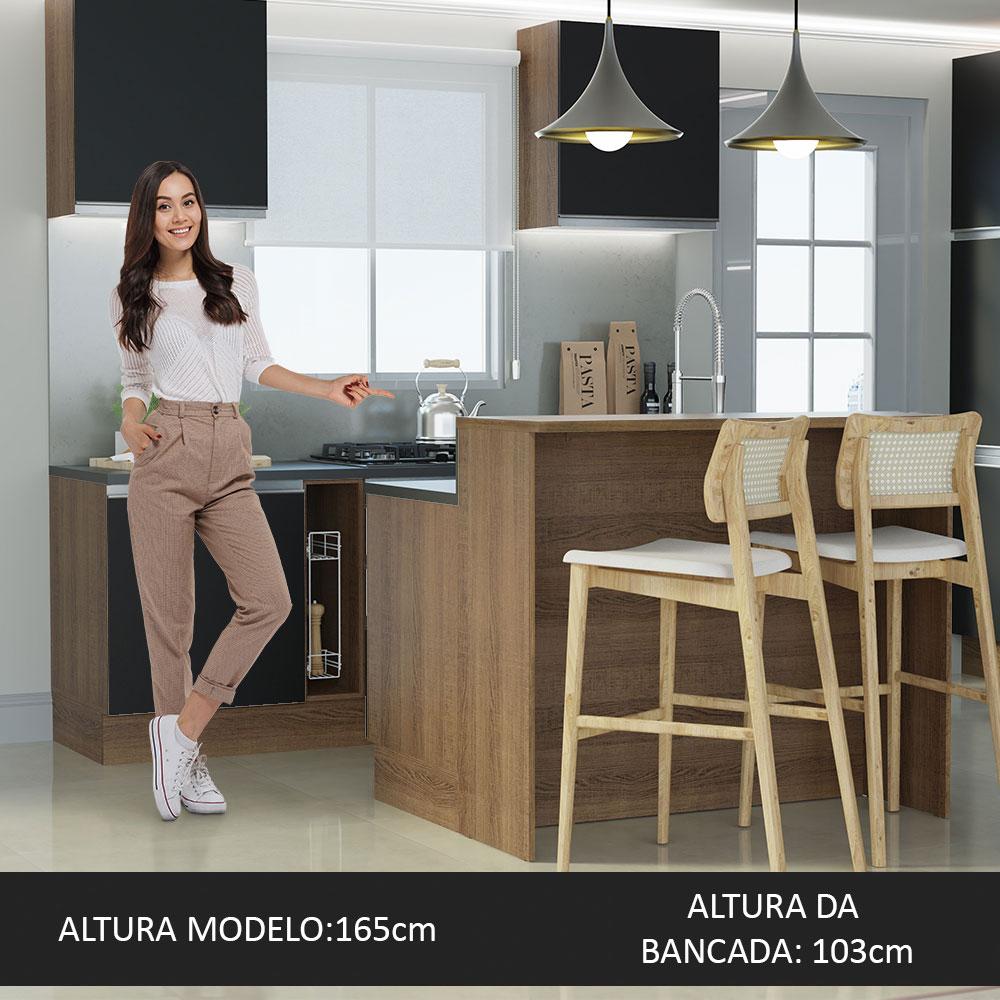 Ilha de Cozinha com Bancada e Balcão 120 cm Rustic/Preto Glamy Madesa
