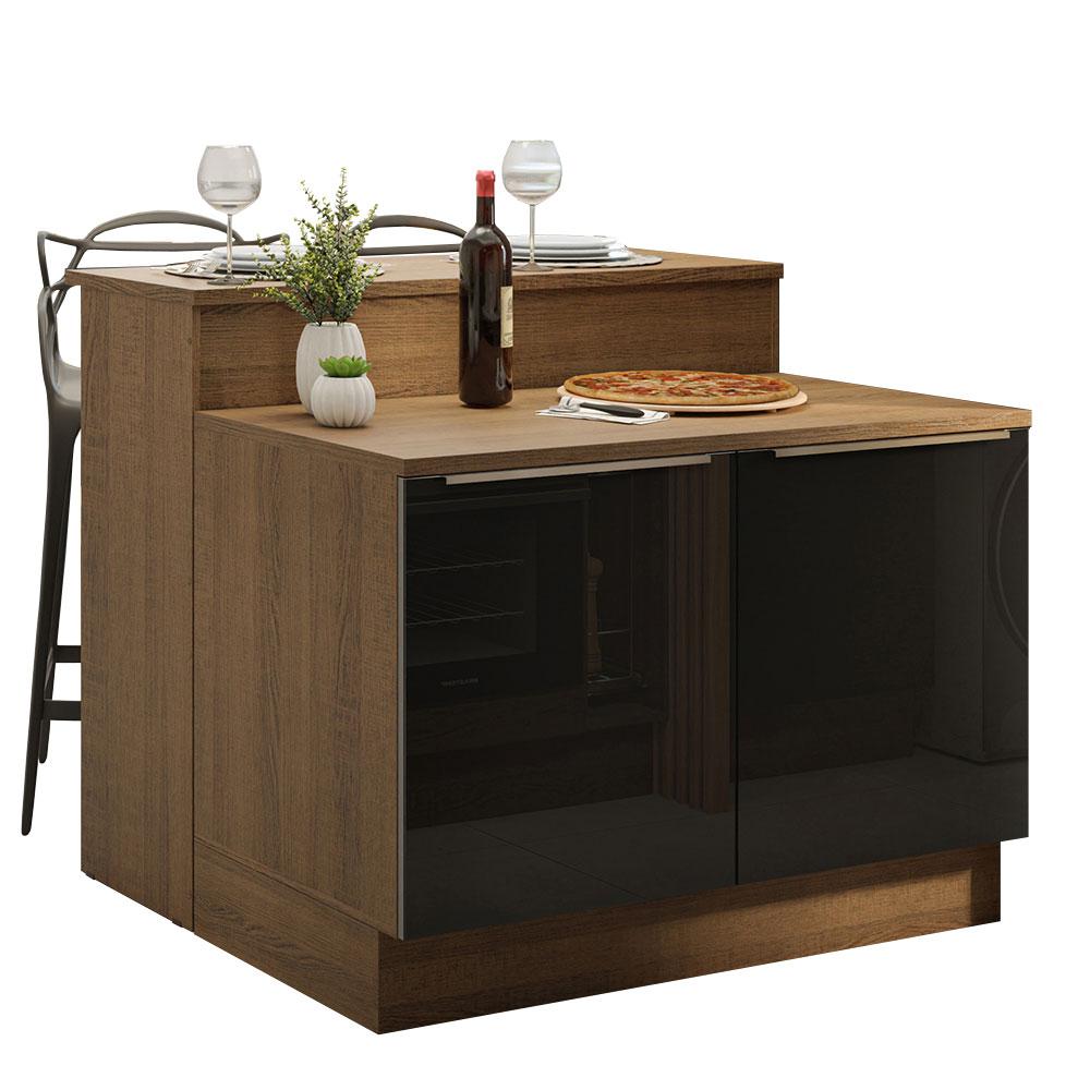 Ilha de Cozinha com Bancada e Balcão 120 cm Rustic/Preto Lux Madesa