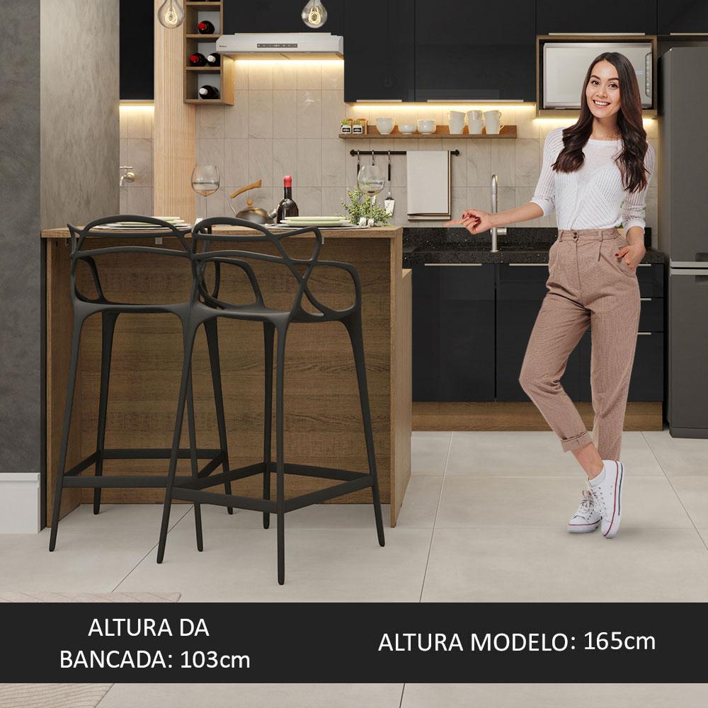 Ilha de Cozinha com Bancada e Balcão 120 cm Rustic/Preto Lux Madesa