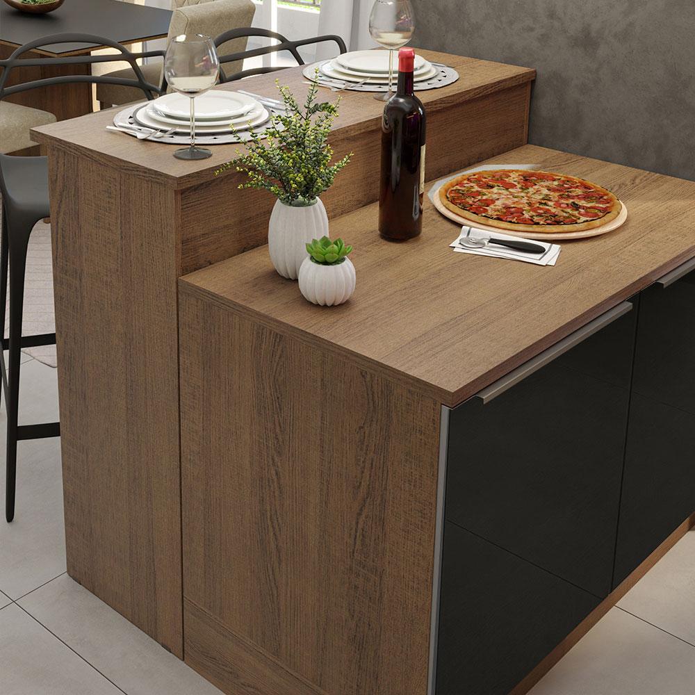 Ilha de Cozinha com Bancada e Balcão 120 cm Rustic/Preto Lux Madesa