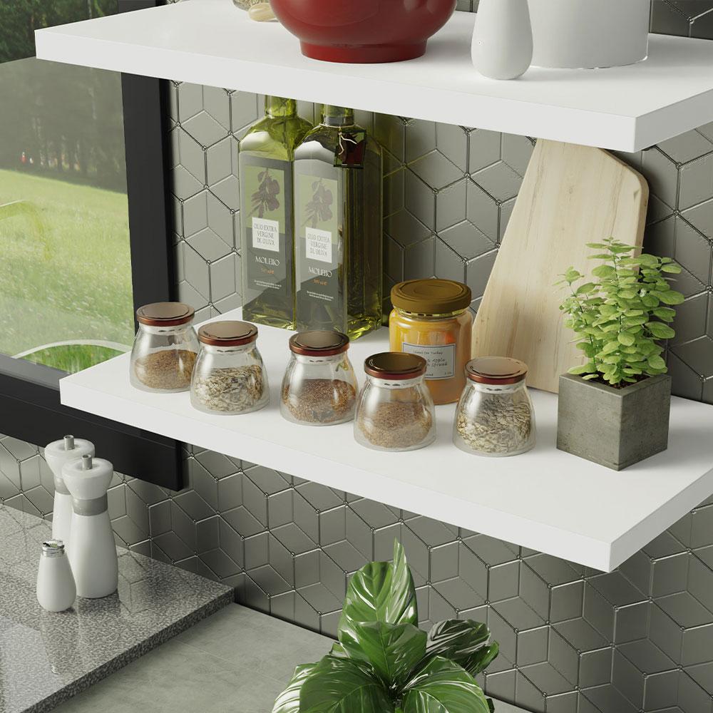 Kit 2 Prateleiras Suspensas para Cozinha Madesa 60 cm com Mão Francesa - Branco
